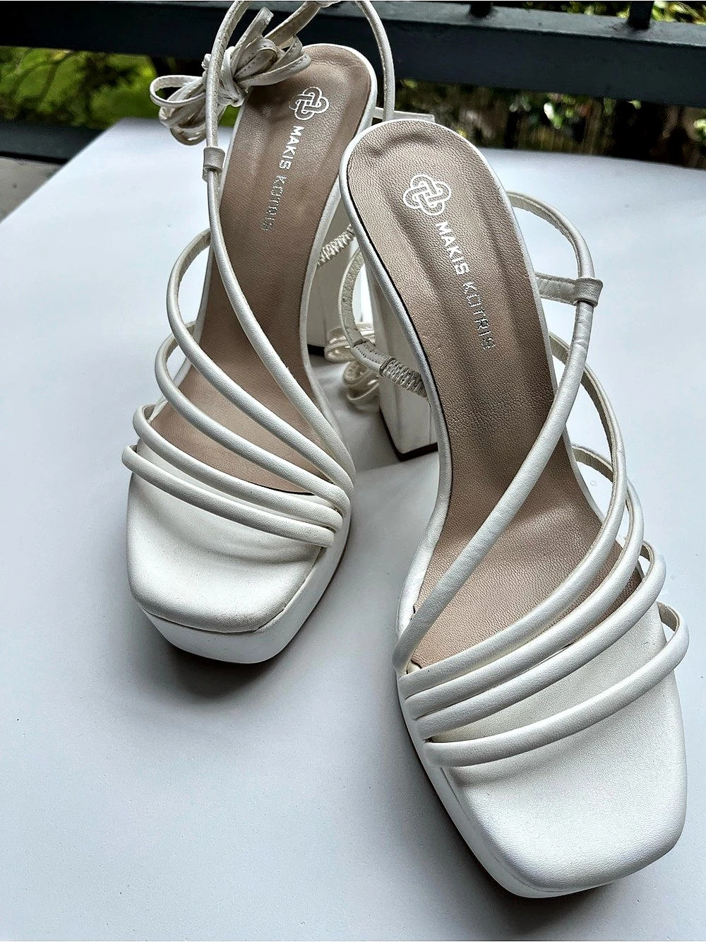 Makis Kotris White Lace-Up Platform Heels size 8.5
